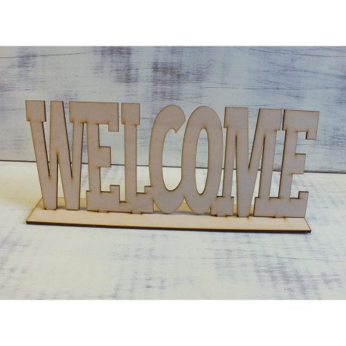 Natúr fa - "Welcome" tábla talpas 25cm