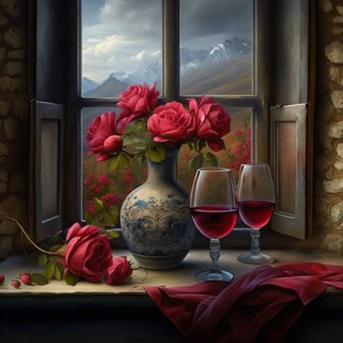 Rózsák az ablakban vászonkép
