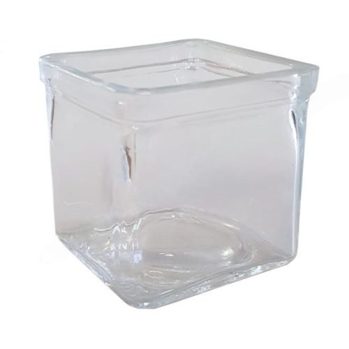 Üveg mécsestartó, kocka, peremes, 10x10 cm