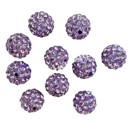 Kristály shamballa, violet, 10 mm, 10 db/csomag