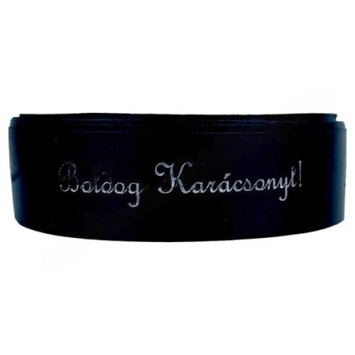 Karácsonyi szalag, Boldog Karácsonyt, fekete, 1,5 cm (151)